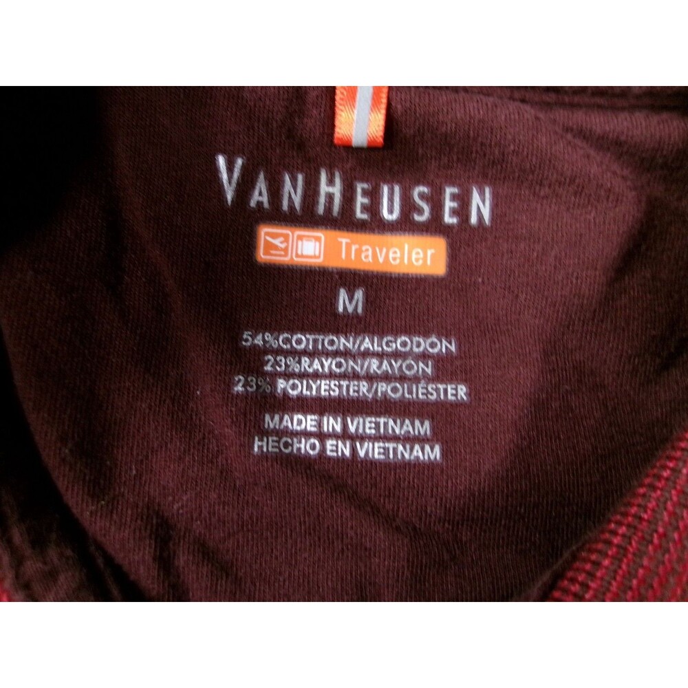 Van Heusen Polo Shirt Men Medium Burgundy Traveler Classic Office Causal Golf - Picture 6 of 10